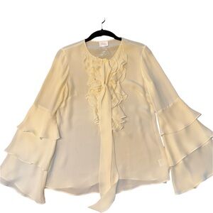 Parker Sheer Ruffle Button-Down Blouse